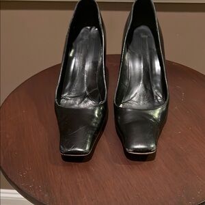 Via Spiga Black Leather Heels Square Toe
